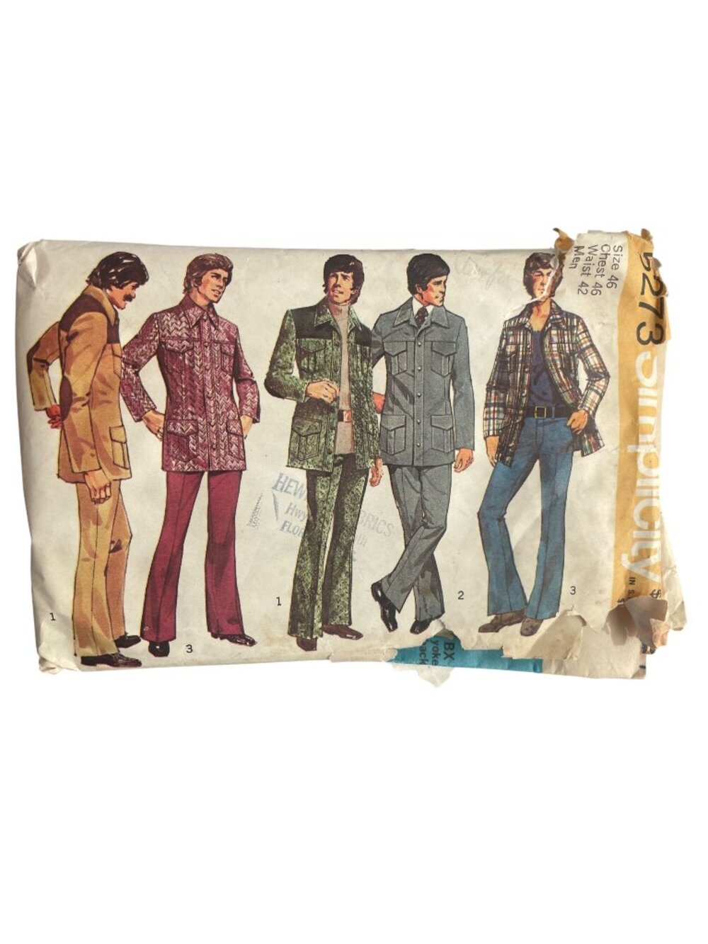 Vintage 70s Simplicity 5273 Sewing Pattern Size 46 Mens Shirt Jacket & Pants CUT